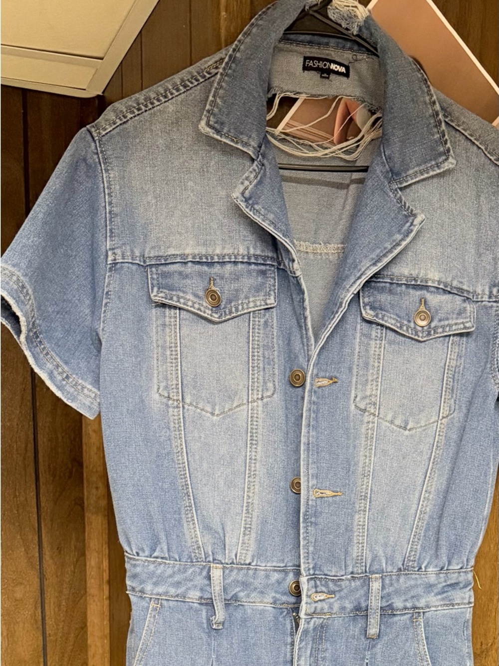 Fashion Nova Light Wash Denim Jumpsuit